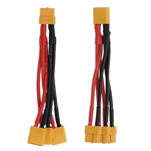 2PCS XT60 Parallel Battery Connector Cable 14AWG Y Splitter 3-Way Wire 1 Male to 3 Female XT60 Cable + 1 Female to 3 Male XT60 Cable for RC Battery Motor