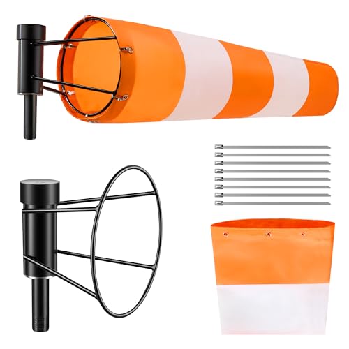 Heavy Duty Windsock 8" x 36"Includes Diameter Ball Bearing Windsocks Frame - color: Orange White Stripe / Black Frame