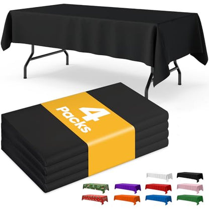 Niuara Black Plastic Table Cloth Disposable, 4 Pack, 54 x 108 in - color: Black, size: 54" x 108" - 4 Packs