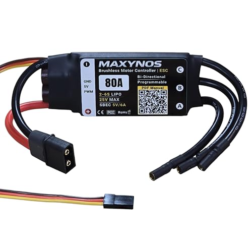 Bidirectional 80A Electronic Speed Controller, 2-6S Lipo ESC with XT60 Connector, 7.4-25V, for RC Vehicles, Drones, Robotics, & Underwater Thrusters - size: 80A