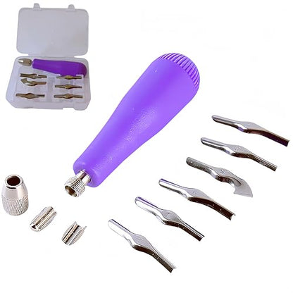 Linoleum Cutter Kit Assortment Carving Tools for DIY Block Printing, Includes 6 Blades ，Purple
