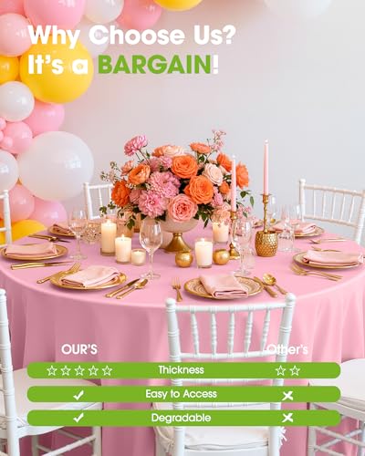 Pureegg Plastic Table Cloth Disposable 6 Pack, 84 Inch Round, Pink - color: Pink, size: 84" Round