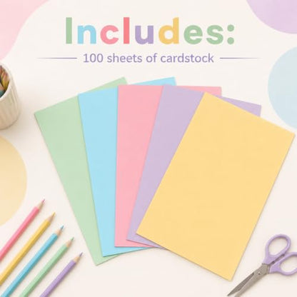 100 Sheets Pastel Construction Paper Assorted Color Pastel Cardstock Thick