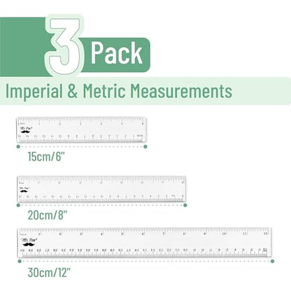 Mr. Pen- Clear Ruler Set, 3 Pack, 6", 8" and 12 Inch, Easy-to-Read Markings