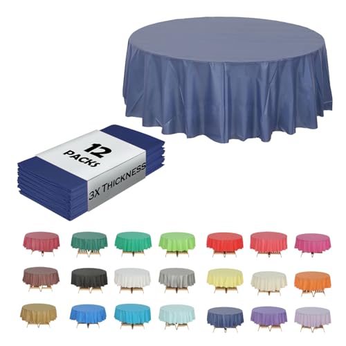 Evershine (12-Pack Heavy Duty Plastic Table Covers Tablecloth (Reusable) (Round 84", Navy Blue) - color: Navy Blue, size: 12 PACK Round 84"