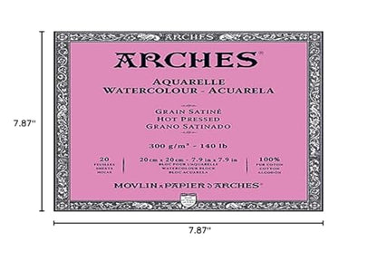 Arches Aquarelle Hot Pressed Watercolor Block, 7.9x7.9 inches, 140lb, 20 Sheets