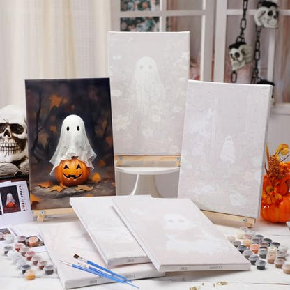 YooNotee 6 Pack Halloween Paint by Numbers with Easels Brushes, Ghost - style: Ghost