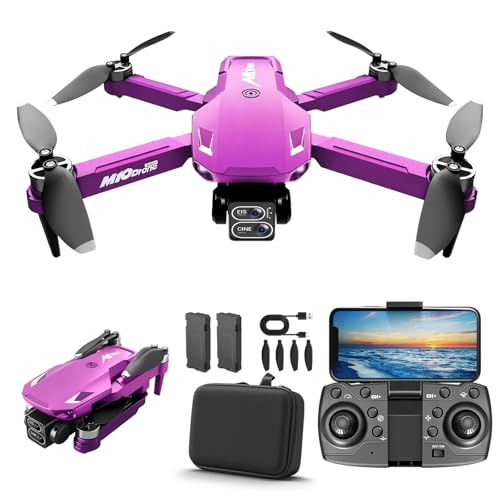 Drones with Camera for Adults 2k One-Key Take Off/Landing FPV RC Drone with Camera for Beginners Headless Mode, 3 Speeds, 360° Flip, 2 Batteries Mini Drone for Adults Purple - color: Purple