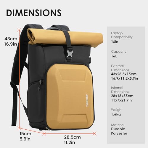 TARION Urban Large Camera Backpack with Rolltop Hardshell 16L Gold XH - color: Gold