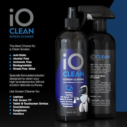 iO CLEAN 16oz Screen Cleaner Spray – Best Large Cleaning Kit - size: 16.9 Fl Oz (Pack of 1)