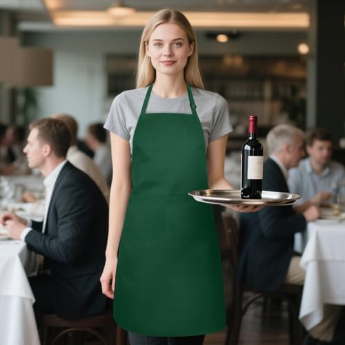 NLUS 2 Pack Kitchen Aprons with 2 Pockets for Women Men, Chef Aprons for Baking BBQ Cooking, Green - color: Green