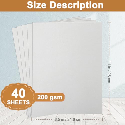 Silunkia 40 Sheets Light Grey Cardstock 8.5 x 11 Crafts Paper 75lb - color: Grey