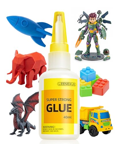 Super Glue for Plastic, PLA, ABS, PETG, PC, ASA, Acrylic, PVC, Dries Clear Liquid CA Adhesive for 3D Prints, Model Kits, RC Parts & Repairs, 40ml