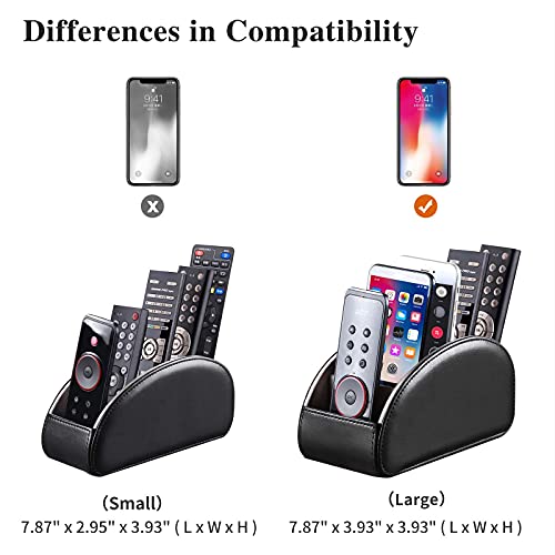 Large PU Leather TV Remote Control Holder Organizer with 5 Compartments - color: Black, size: Large