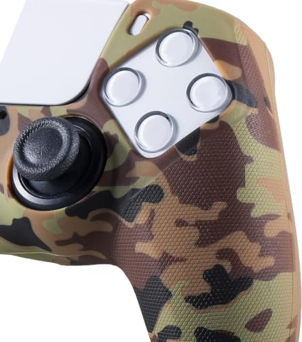 YoRHa Grip Texture Silicone Skin for PS5 Controller x 2(Brown Camouflage) with Pro Thumb Grips x 8