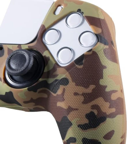 YoRHa Grip Texture Silicone Skin for PS5 Controller x 2(Brown Camouflage) with Pro Thumb Grips x 8