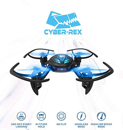 Cyber-Rex Mini RC Drone Kit for Kid Beginners and Adults, 2 Speed Level, 360 Flip, One Push Start, Altitude Control, 2 Modes Quadcopter for Beginners