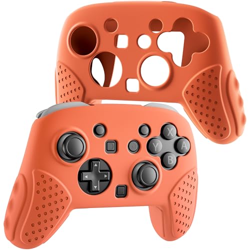 FUNDIARY Silicone Case for Nintendo Switch 2 Pro Controller, Shock-Absorption & Anti-Scratch Accessories for Switch 2 Pro with Soft Full Protective Cover and Comfortable Ergonomic Grip Design - Orange - color: Orange