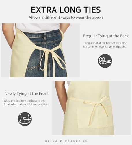 Syntus Apron for Men Women, Adjustable Cooking Kitchen Apron with 2 Pockets - color: Cream, style: 2 Polyester