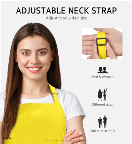 Syntus Apron for Men Women, Adjustable Cooking Kitchen Apron with 2 Pockets - color: Yellow, style: 2 Polyester