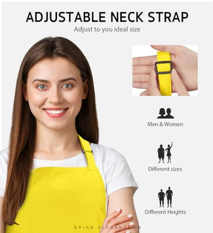 Syntus Apron for Men Women, Adjustable Cooking Kitchen Apron with 2 Pockets - color: Yellow, style: 2 Polyester