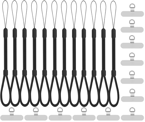 Wrist Strap Lanyard, Adjustable Phone Lanyards for Cell Phone, Camera, Flashlight, Keychain, ID Name Tag Badge - color: 24pcs-mixed Black