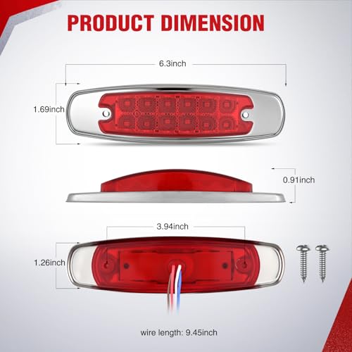 Nilight 6.3" Amber Red Rectangle Side Marker Light with High Low Strobe - color: Amber Red 6.3" 20Pcs