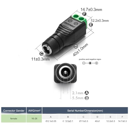 CHANZON (10 x Female DC Power Connector 5.5mm x 2.1mm 12V 24V Power Jack Socket for Led Strip CCTV Security Camera Cable Wire Ends 10Pcs Plug Adapter