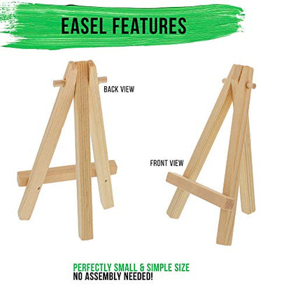 U.S. Art Supply 8" High Small Natural Wooden Easel A-Frame Canvas, 6-Pack