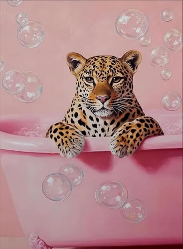 DAZZLEDOTS Pink Diamond Art Kit, Cheetah Bathroom Round Diamond Painting - color: DT097