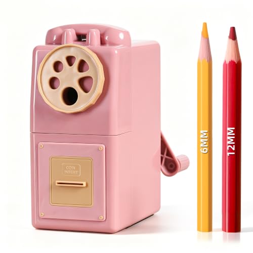 ZMOL Heavy Duty Manual Hand Crank Pencil Sharpener, Desktop, Pink - color: Pink