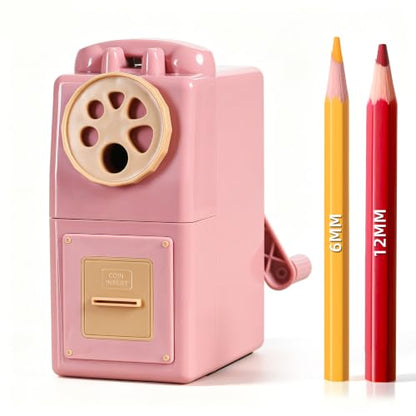 ZMOL Heavy Duty Manual Hand Crank Pencil Sharpener, Desktop, Pink - color: Pink
