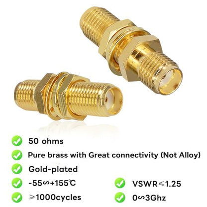 SMA Socket Connector SMA Female Bulkhead Connector SMA Panel Chassis Mount Connector SMA Female to Female Barrel Adapter Antenna Jack Adapter for Wireless LAN Device Coax Cable,etc Pack of 10 - size: 10 pieces