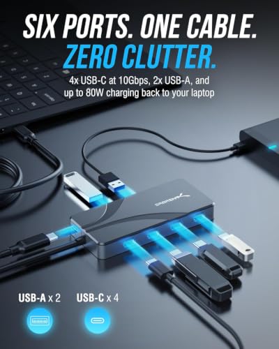 SABRENT OMNIPORT 7C USB-C Hub, 6-Port, 100W PD (HB-UC7C) - size: 6-Port Data Hub