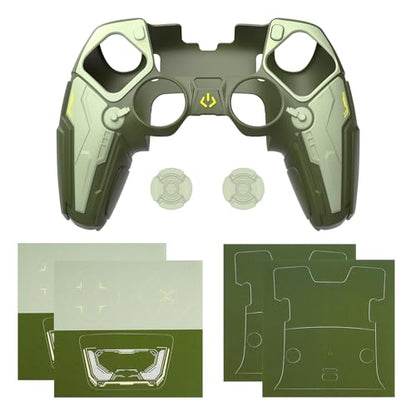 PlayVital for ps5 Edge Controller Silicone Cover Skin - Stellar Mecha Anti-slip Grip Protector for ps5 Edge Controller with Joystick Cap & Sticker, Shockproof Case - Army Green & Sage Green - color: Army Green & Sage Green