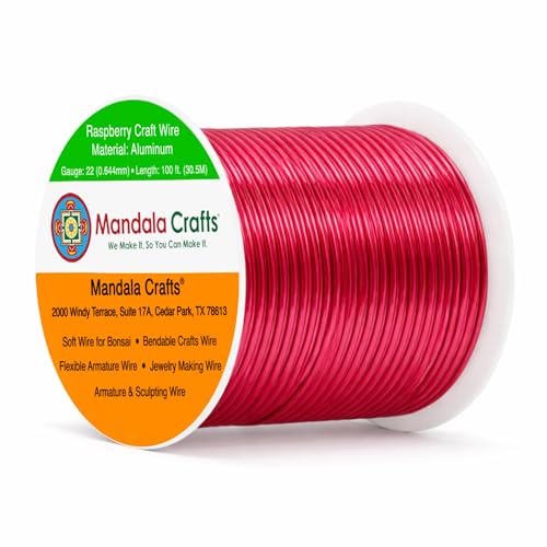 Mandala Crafts 22 Gauge Raspberry Anodized Aluminum Craft Wire, 100 FT - color: Raspberry, size: 22 Gauge