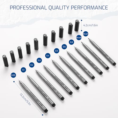 Matthiola Precision Black Micro Pen - Waterproof Archival ink, For Multiliner - Sketching, Anime, Illustration, Technical Drawing, Office Documents&Scrapbooking, 10Pcs/Set