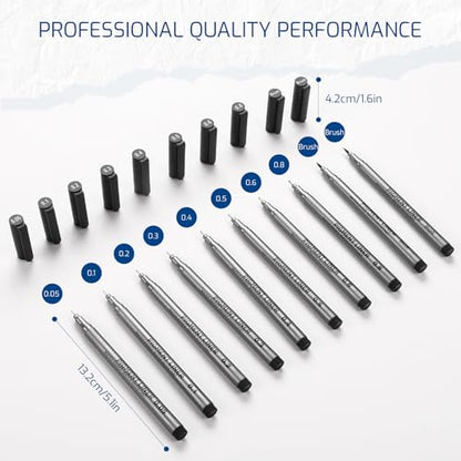 Matthiola Precision Black Micro Pen - Waterproof Archival ink, For Multiliner - Sketching, Anime, Illustration, Technical Drawing, Office Documents&Scrapbooking, 10Pcs/Set