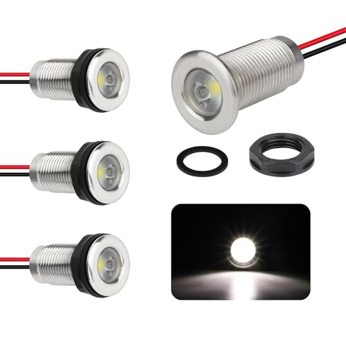 4-Pack IP68 LED Boat Interior Courtesy Lights Dia 1 Inch, White - color: WHITE