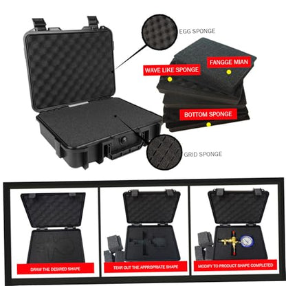 Hard Case, Waterproof Shockproof Hard Case with Eva Sponge, Carrying Tool Storage Box with Handle, Safety Lock Hole, and Air Guide Valve for Drones, Camera, Equipments, with Foam