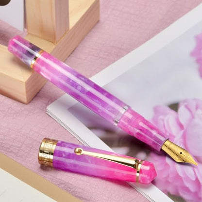 Asvine P20 Piston Fountain Pen, Stub Nib 1.1mm Calligraphy Art Drawing Gradual Purple Acrylic with Case Set - color: Gradual Purple, style: Stub Point
