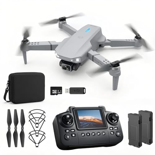 E88max Drone with Screen Controller for Beginners, Foldable Mini Drone. - color: 2 batteries - White
