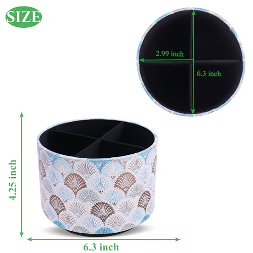 Round Leather Art Supply Organizer,Remote Control Holder,360-degree Rotating Pen Organizer with 4 Compartments(1-Peacock White) - color: 1-5Peacock White