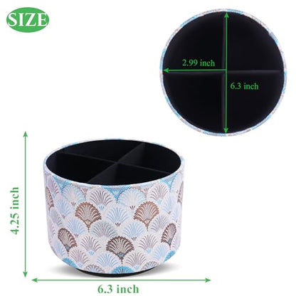 Round Leather Art Supply Organizer,Remote Control Holder,360-degree Rotating Pen Organizer with 4 Compartments(1-Peacock White) - color: 1-5Peacock White