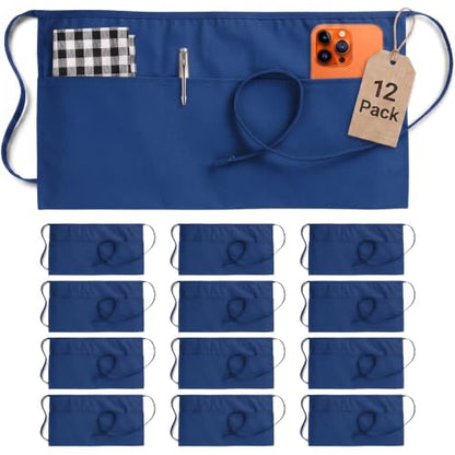 Utopia Wear Server Waist Aprons 12 Pack with 3 Pockets for Men and Women - color: Blue