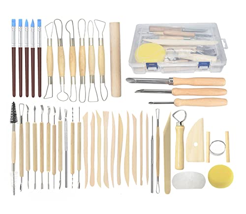 Pottery Tools, 44PCS Ceramic Clay Sculpting Tools Set with Plastic Case, for Beginners Expert Crafts Polymer Clay Club, Dotting, Modeling, Shaping Hobbyists, Artists, by Augernis