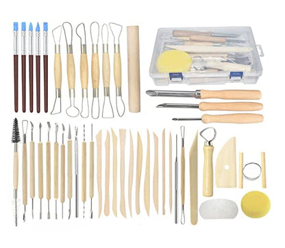 Pottery Tools, 44PCS Ceramic Clay Sculpting Tools Set with Plastic Case, for Beginners Expert Crafts Polymer Clay Club, Dotting, Modeling, Shaping Hobbyists, Artists, by Augernis
