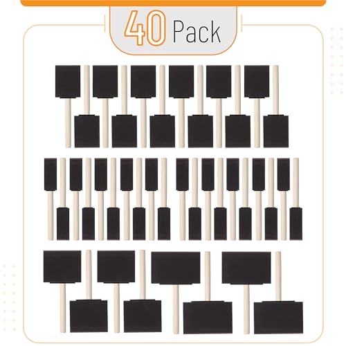 Bates- Foam Paint Brushes, 1”, 2”, 3" & 4”, 40 Pack Wooden Handle - color: Black, size: 1”, 2”, 3” & 4”, 40 Pack