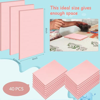 Frienda 40 Pcs Rubber Carving Blocks Linoleum Block 4"x6", Pink - color: Pink
