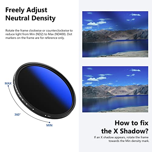 NEEWER 82mm Variable ND Filter ND2-ND400 (1-9 Stops) - size: 82mm